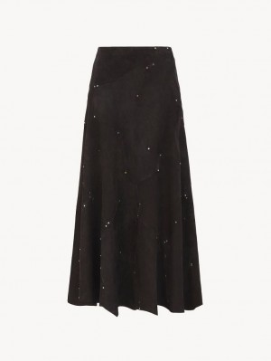 Chloe Flared Midi Skirt Leather Mustat | CHE-SR14121