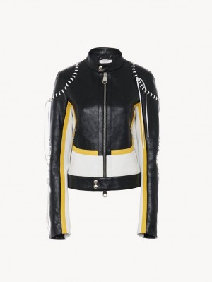 Chloe Pyörä Jacket Leather Mustat Keltainen | CHE-SR14108