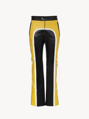 Chloe Pyörä Pants Leather Mustat Keltainen | CHE-SR14107