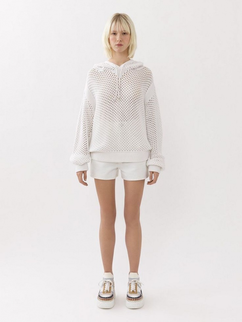 Chloe Crochet Hoodie Neuleet Valkoinen | CHE-SR13935