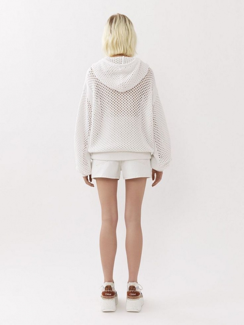 Chloe Crochet Hoodie Neuleet Valkoinen | CHE-SR13935