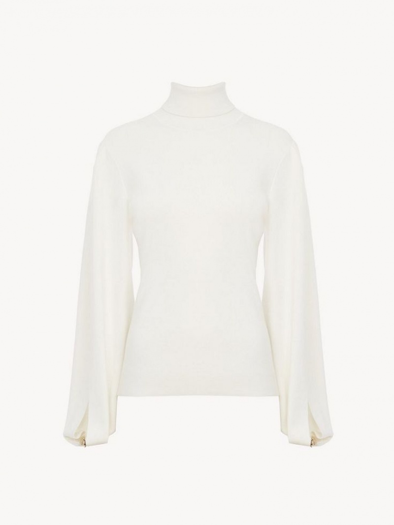 Chloe Fitted Mock-neck Neuleet Valkoinen | CHE-SR13958