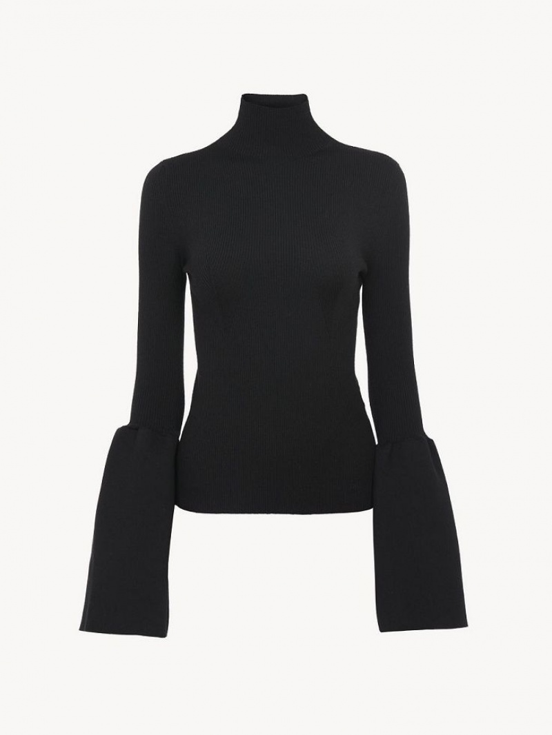 Chloe Fitted Mock-neck Neulepuserot Mustat | CHE-SR13903