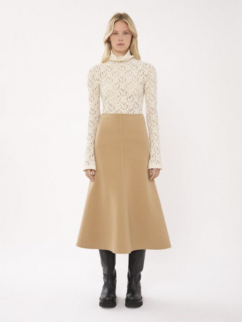 Chloe Flared Midi Golfhameet Beige | CHE-SR14093