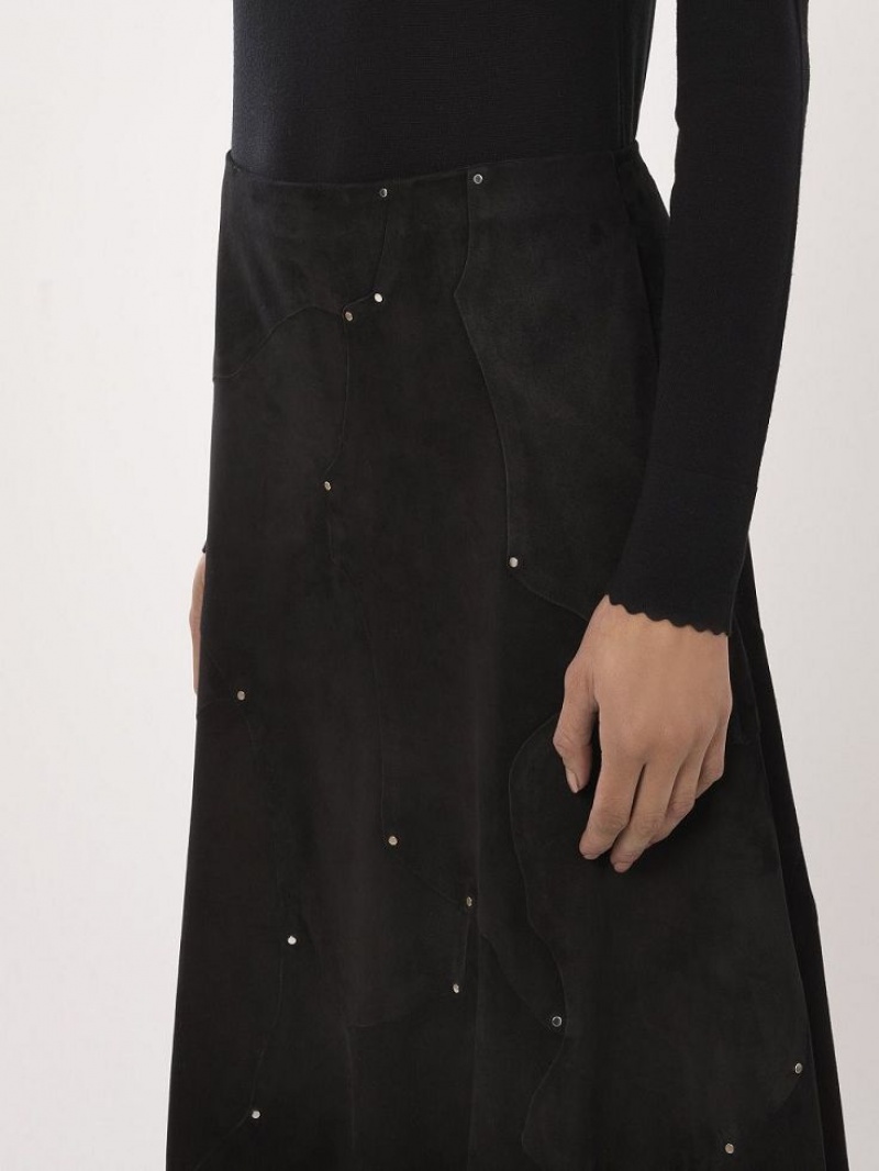 Chloe Flared Midi Skirt Leather Mustat | CHE-SR14121