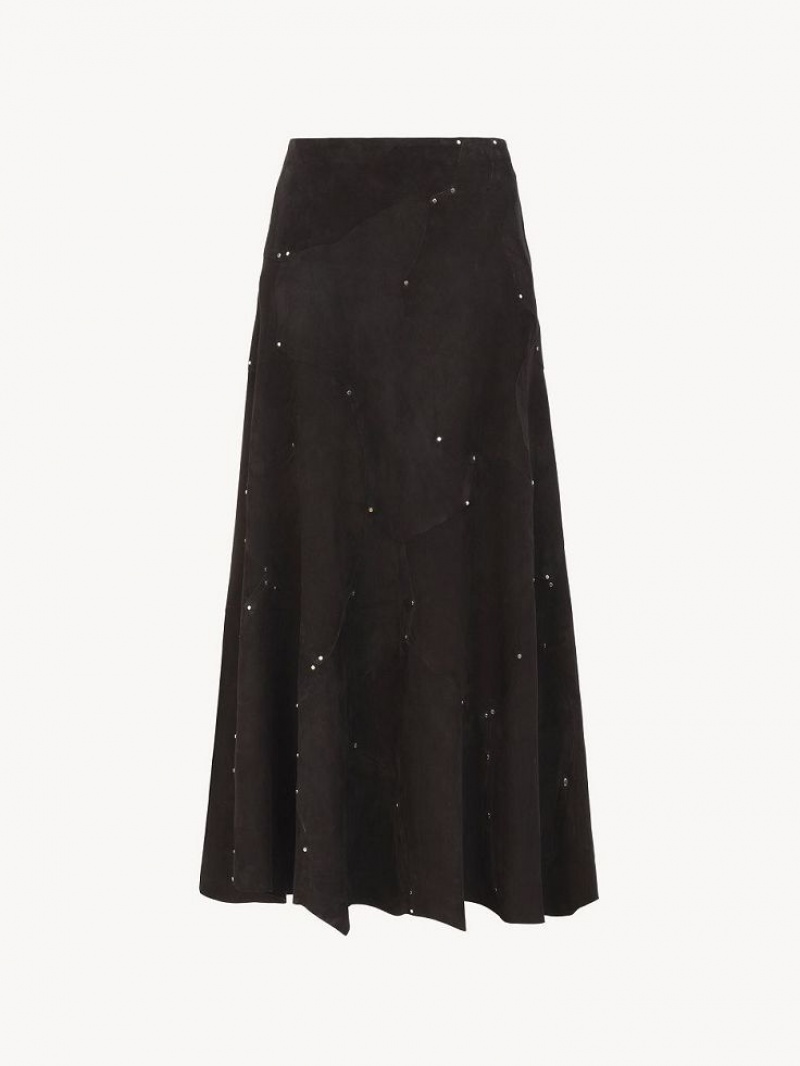 Chloe Flared Midi Skirt Leather Mustat | CHE-SR14121