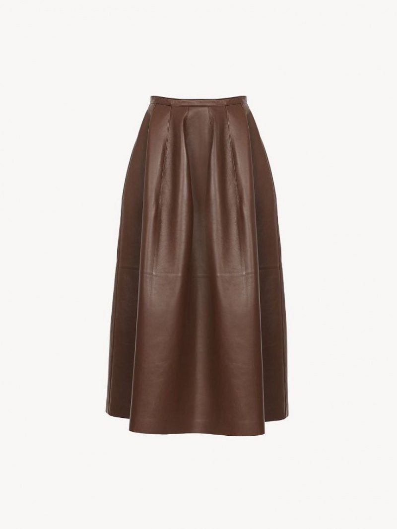 Chloe Gathered Mid-length Skirt Leather Kahvi | CHE-SR14116