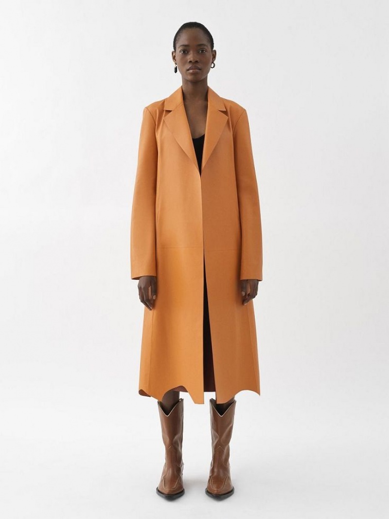 Chloe Generous Wrap Coat Leather Oranssi | CHE-SR14100