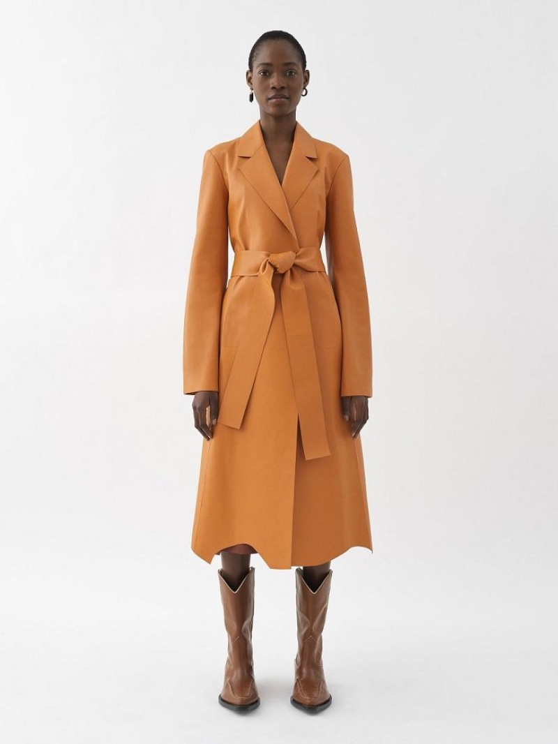 Chloe Generous Wrap Coat Leather Oranssi | CHE-SR14100