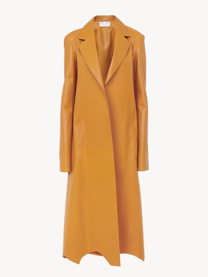 Chloe Generous Wrap Coat Leather Oranssi | CHE-SR14100