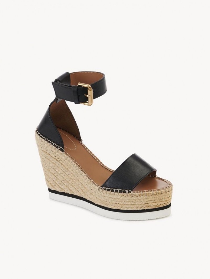 Chloe Glyn Espadrille Wedge Mustat | CHE-SR14839