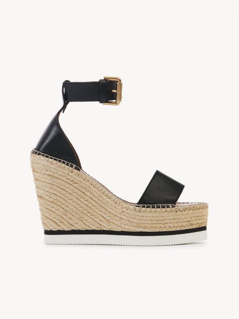 Chloe Glyn Espadrille Wedge Mustat | CHE-SR14839