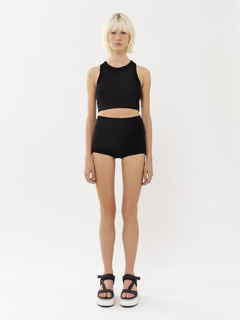 Chloe High-waisted Mini Shorts Neuleet Mustat | CHE-SR13924