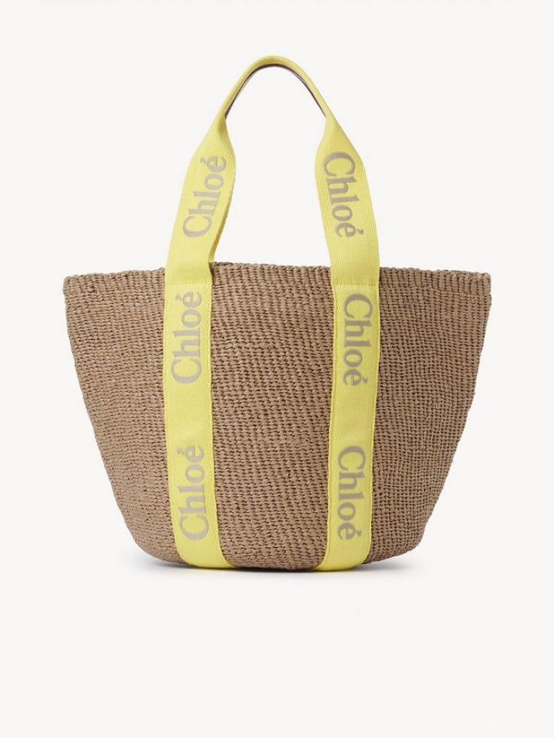 Chloe Large Woody Basket Kangaskassit Keltainen Beige | CHE-SR13330