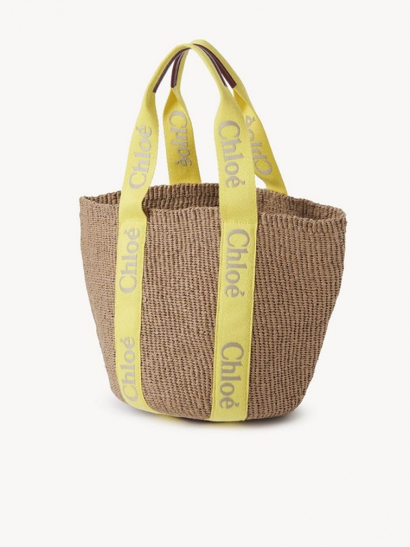 Chloe Large Woody Basket Kangaskassit Keltainen Beige | CHE-SR13330