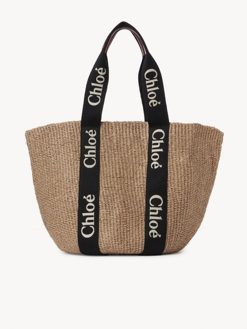 Chloe Large Woody Basket Kangaskassit Mustat Beige | CHE-SR13333