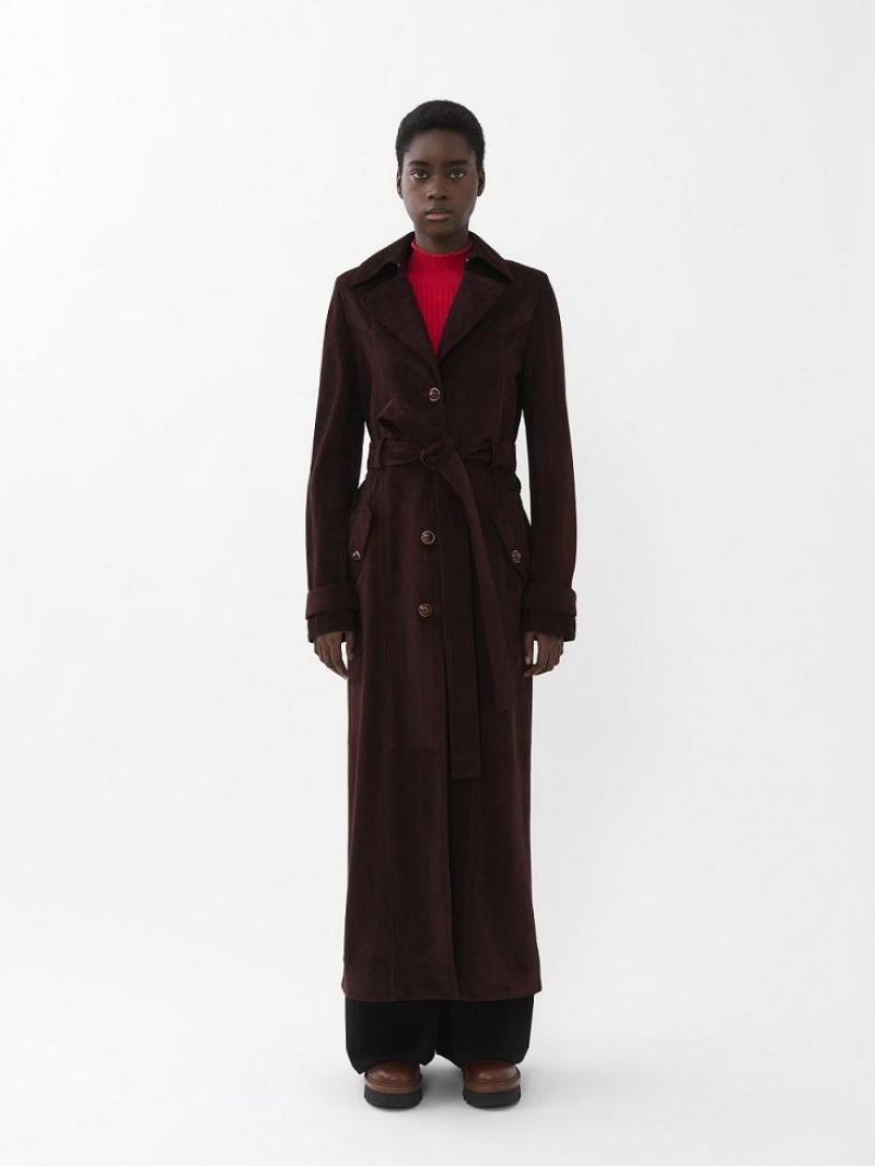 Chloe Long Trench Coat Leather Ruskea | CHE-SR14119