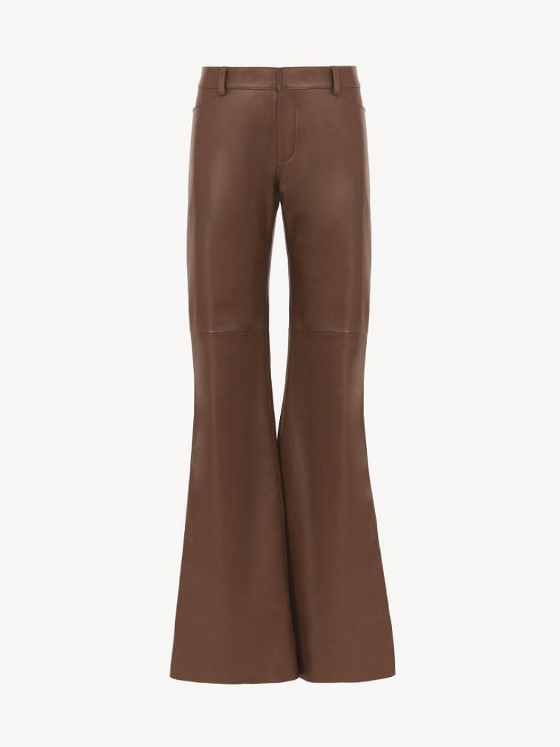 Chloe Low-waist Flare Pants Leather Kahvi | CHE-SR14118