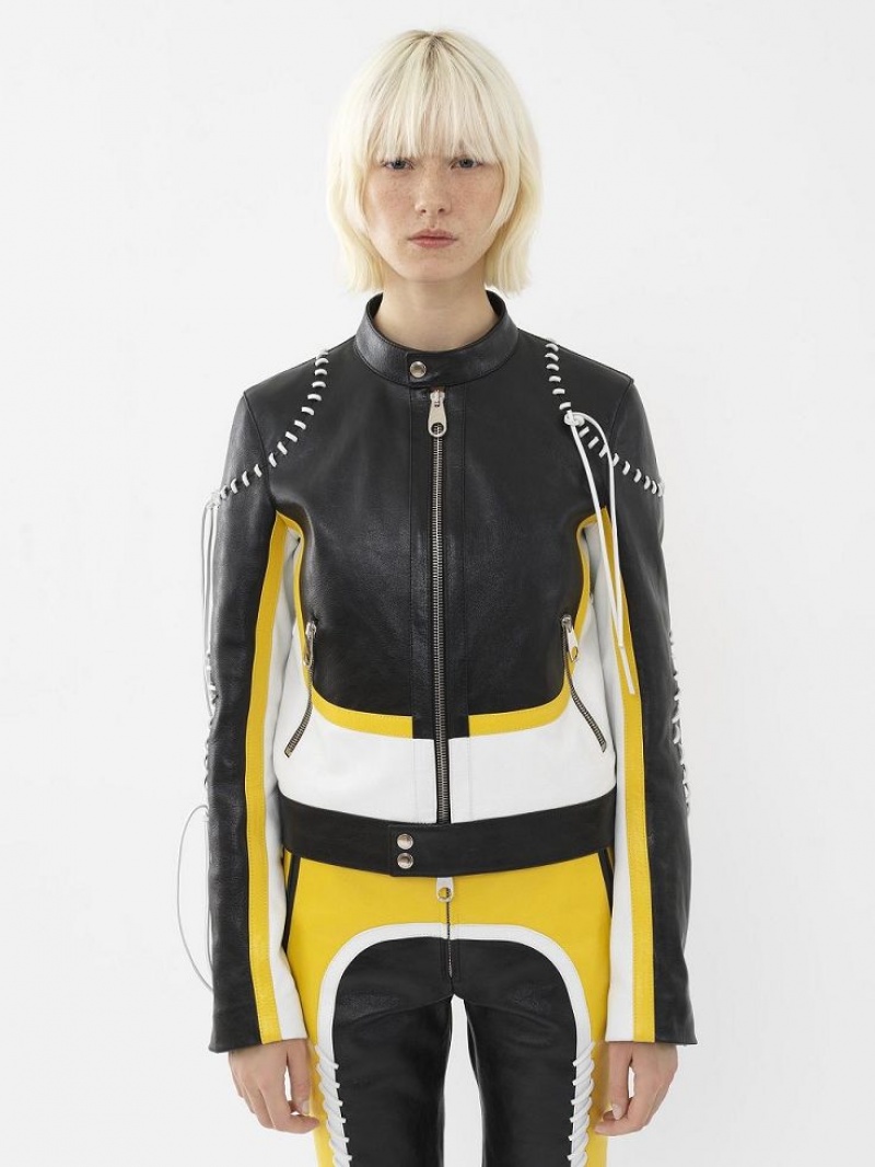 Chloe Pyörä Jacket Leather Mustat Keltainen | CHE-SR14108