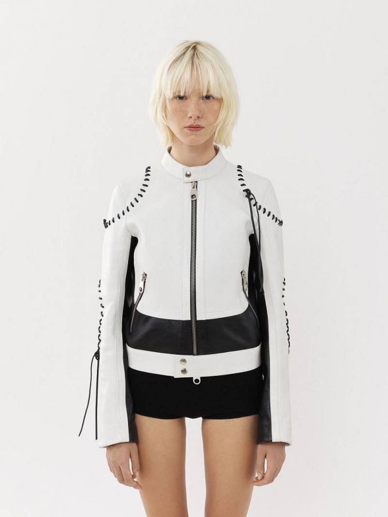 Chloe Pyörä Jacket Leather Mustat Valkoinen | CHE-SR14106