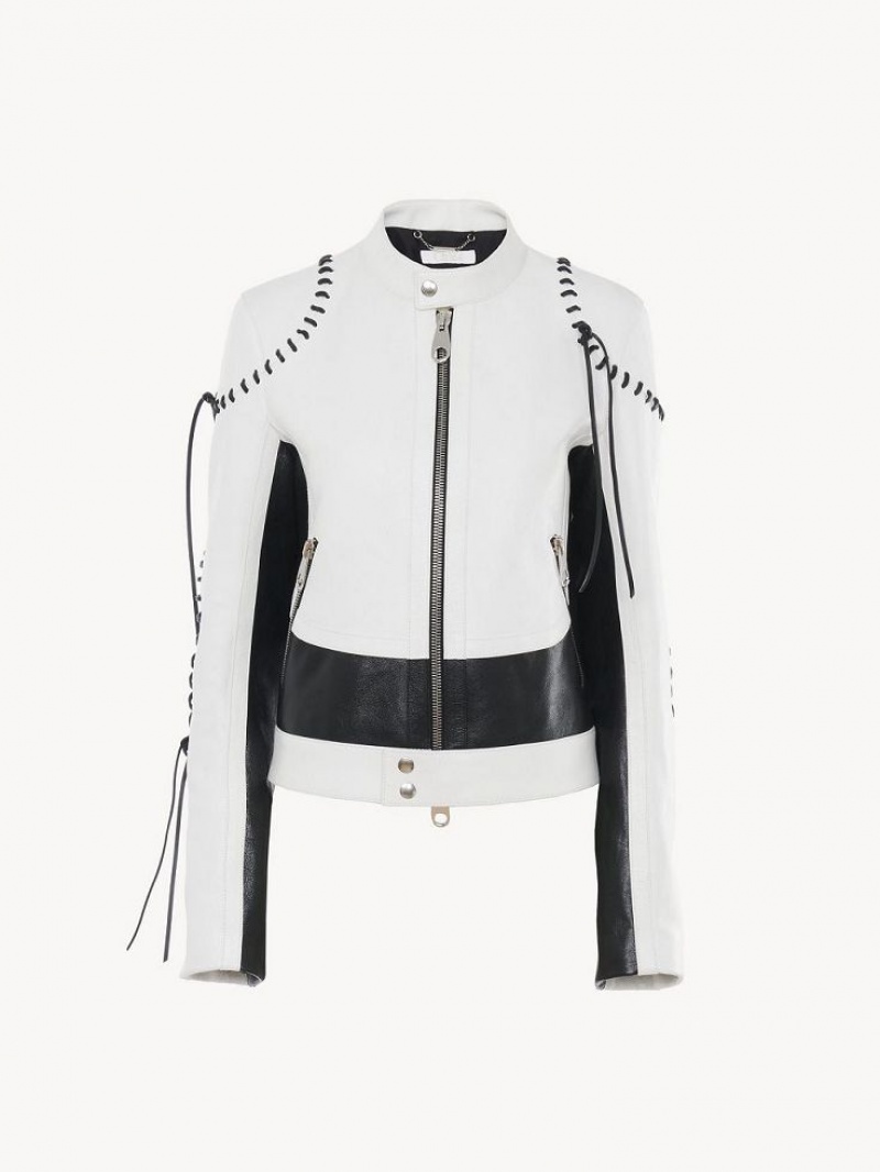 Chloe Pyörä Jacket Leather Mustat Valkoinen | CHE-SR14106