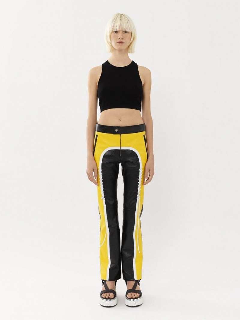 Chloe Pyörä Pants Leather Mustat Keltainen | CHE-SR14107