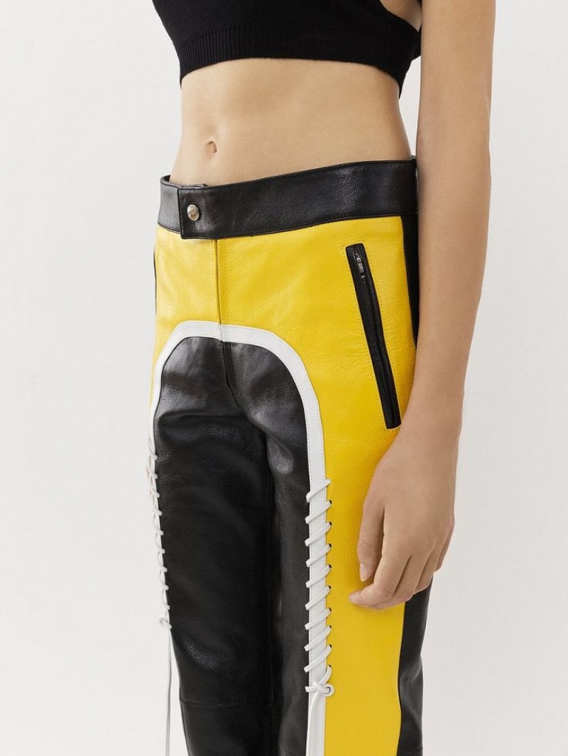 Chloe Pyörä Pants Leather Mustat Keltainen | CHE-SR14107