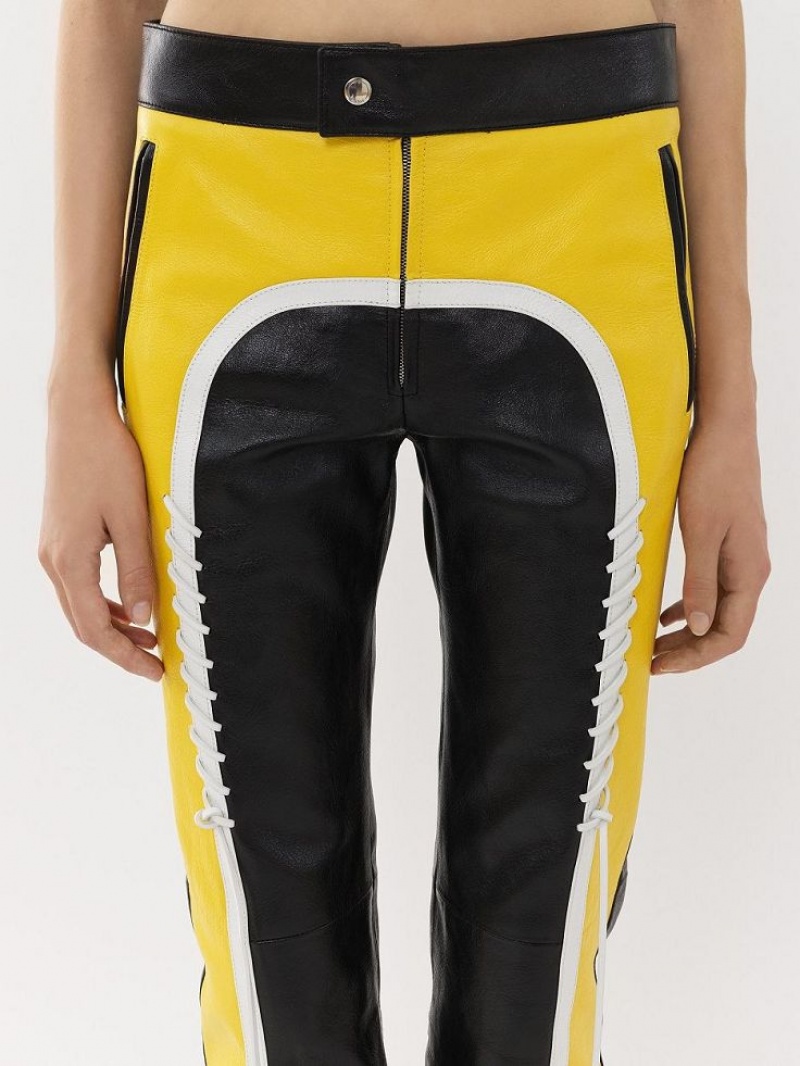 Chloe Pyörä Pants Leather Mustat Keltainen | CHE-SR14107