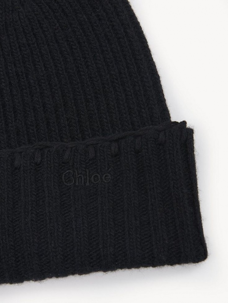 Chloe Ribbed Knit Beanie Hatut Mustat | CHE-SR14487