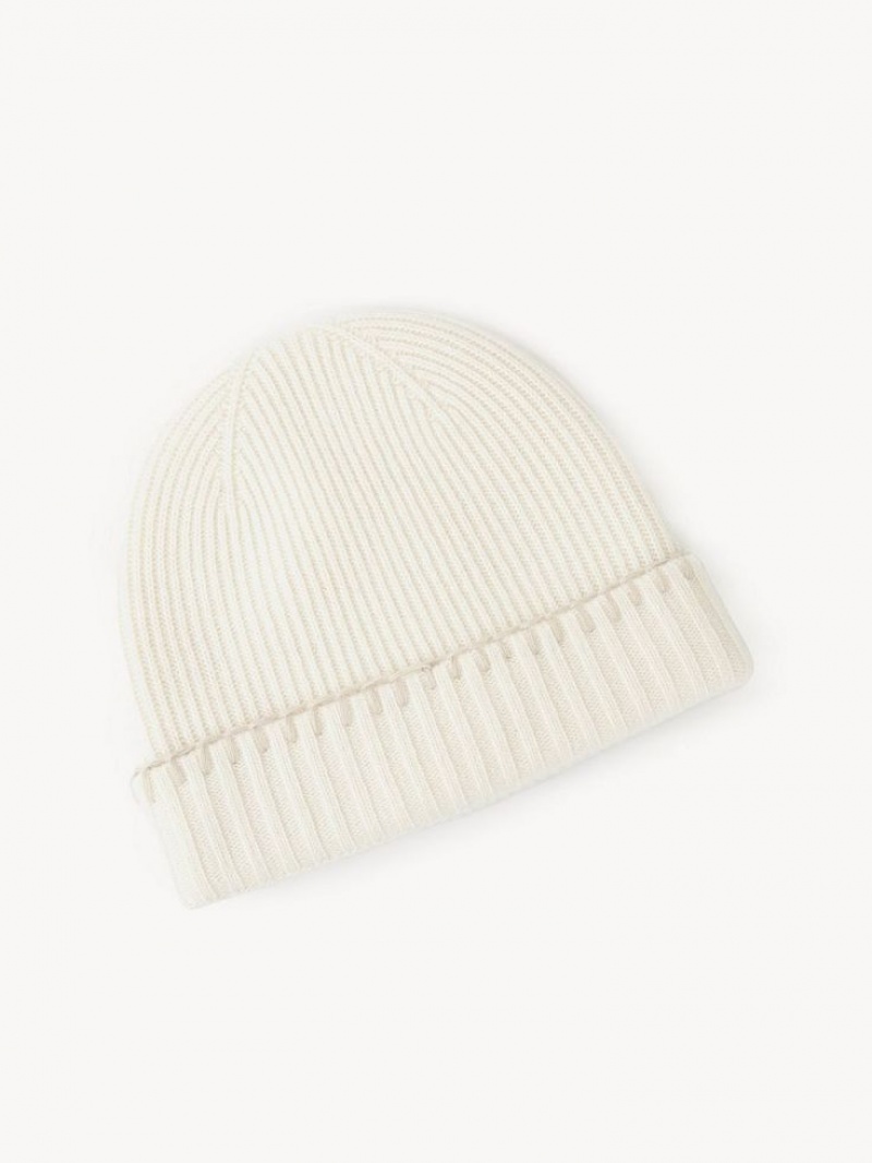 Chloe Ribbed Knit Beanie Hatut Valkoinen | CHE-SR14473