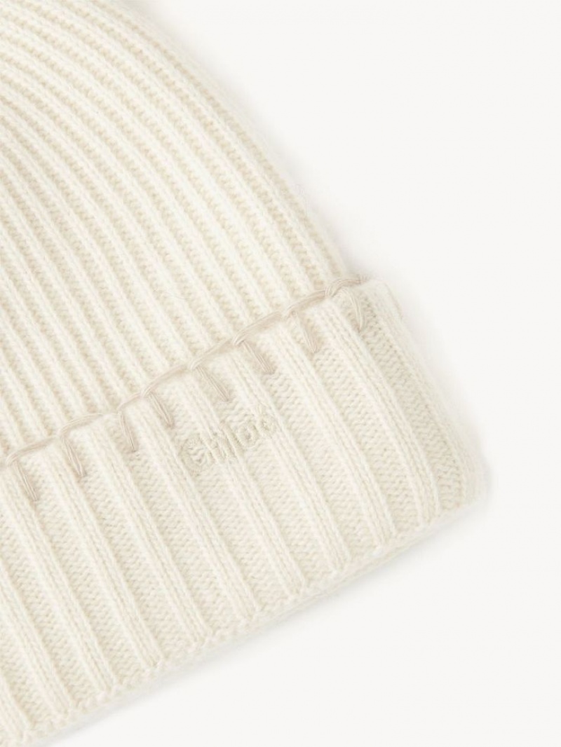 Chloe Ribbed Knit Beanie Hatut Valkoinen | CHE-SR14473