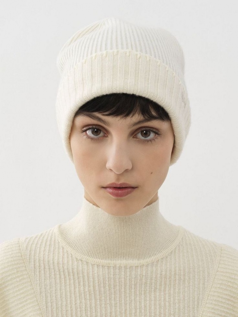 Chloe Ribbed Knit Beanie Hatut Valkoinen | CHE-SR14486