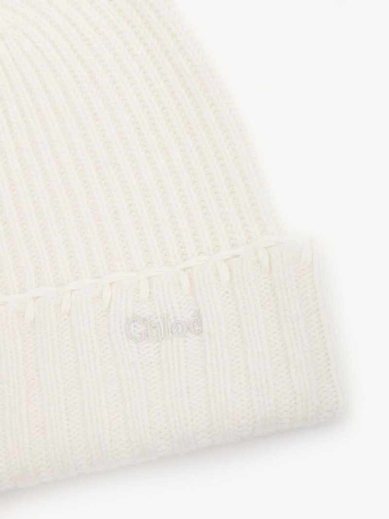 Chloe Ribbed Knit Beanie Hatut Valkoinen | CHE-SR14486