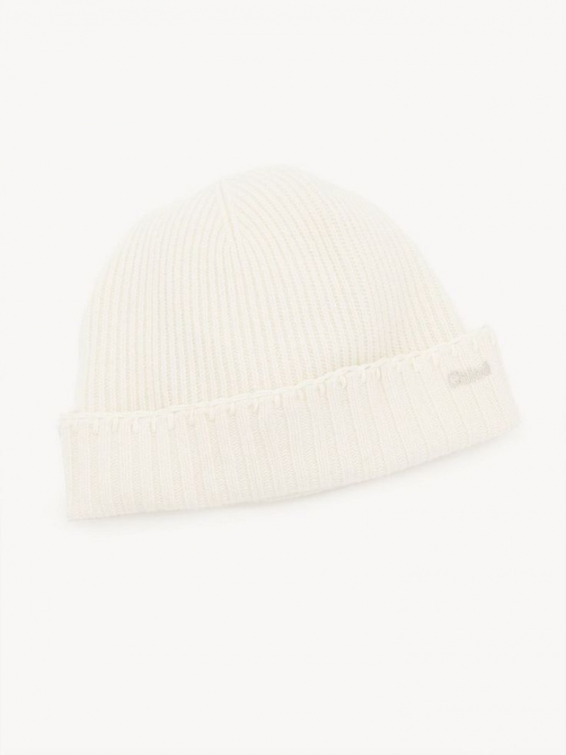 Chloe Ribbed Knit Beanie Hatut Valkoinen | CHE-SR14486