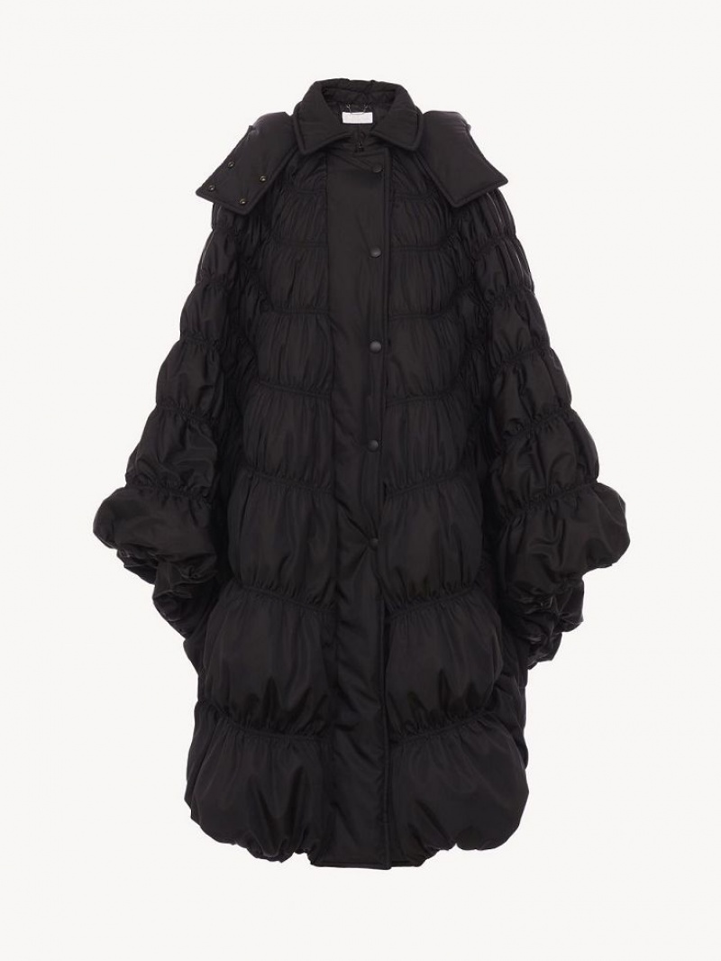 Chloe Ruched Puffer Cape Takit Mustat | CHE-SR13815