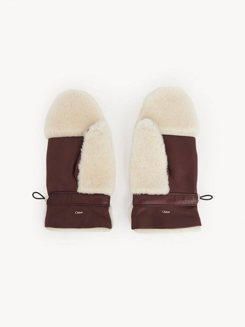 Chloe Shearling Mittens Hatut Beige Ruskea | CHE-SR14467