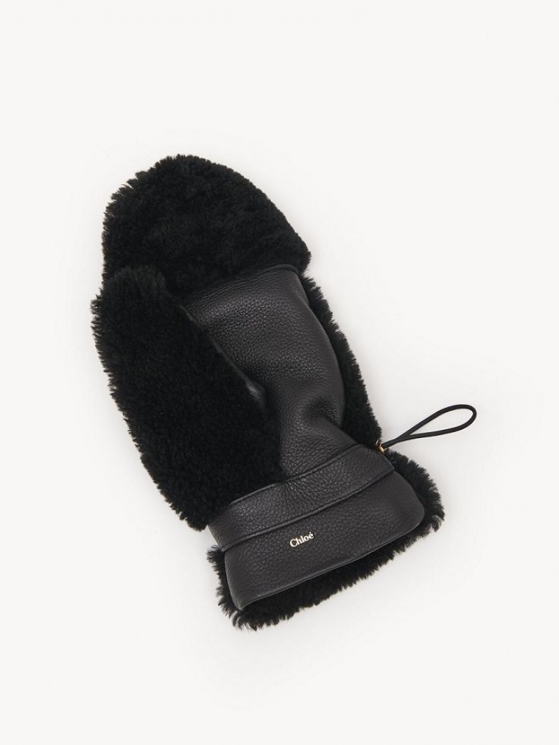 Chloe Shearling Mittens Hatut Mustat | CHE-SR14483