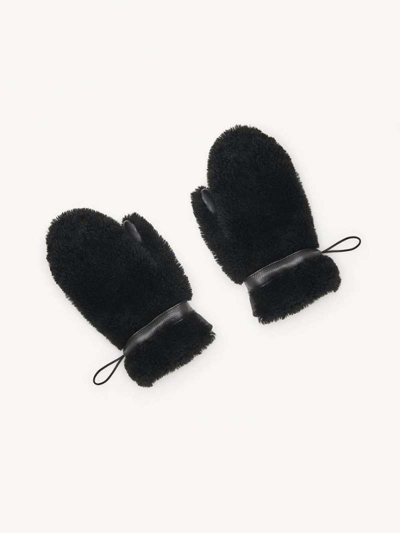 Chloe Shearling Mittens Hatut Mustat | CHE-SR14483