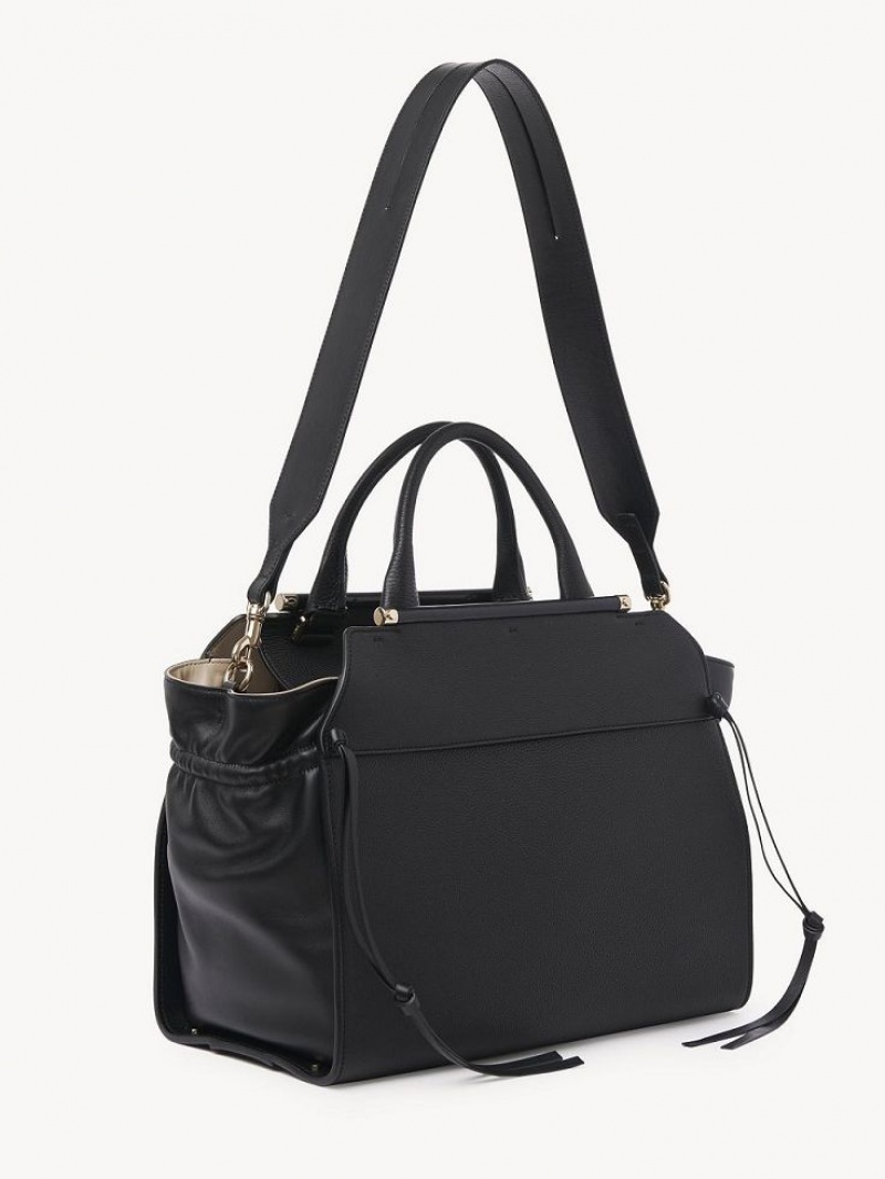 Chloe Steph Medium Double Carry Kangaskassit Mustat | CHE-SR13372